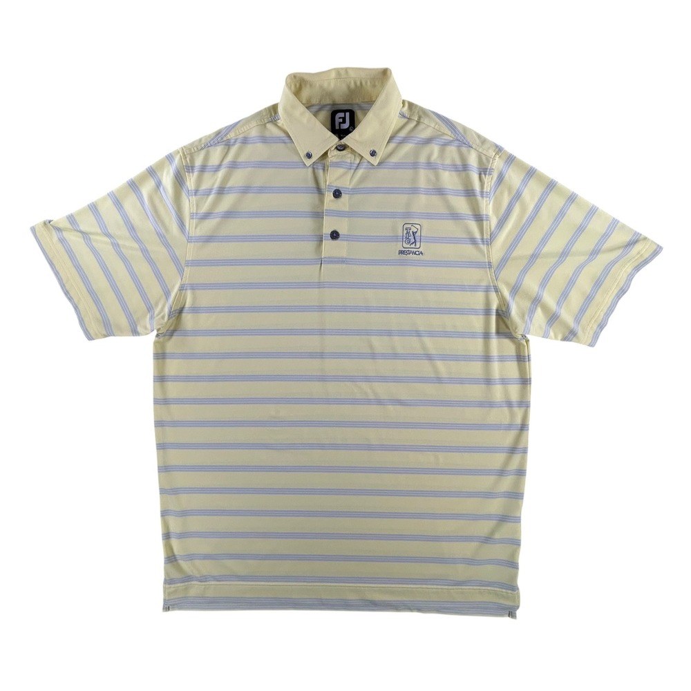 FootJoy Mens TPC Prestancia Golf Polo Shirt Yellow Blue Striped Size L